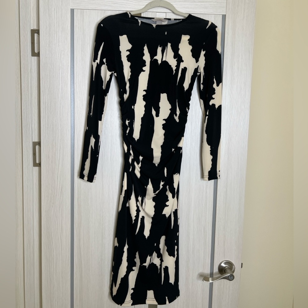 Black and White Long Sleeve Cocktail Dress